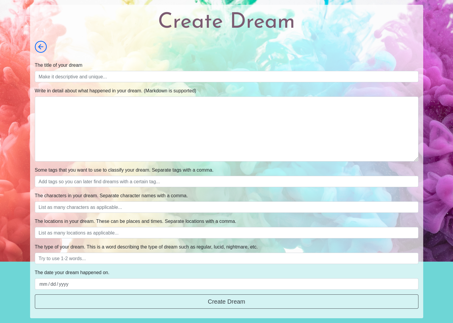 the create a dream editor